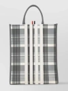 THOM BROWNE CHECKED PRINT LEATHER SHOPPING BAG