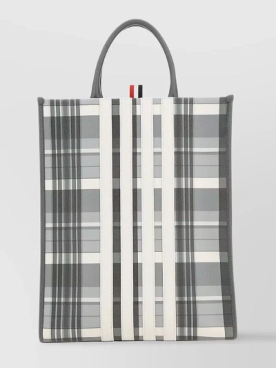 THOM BROWNE CHECKED PRINT LEATHER SHOPPING BAG