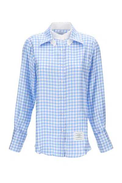 Thom Browne Checked Printed Silk Twill Shirt In Blue