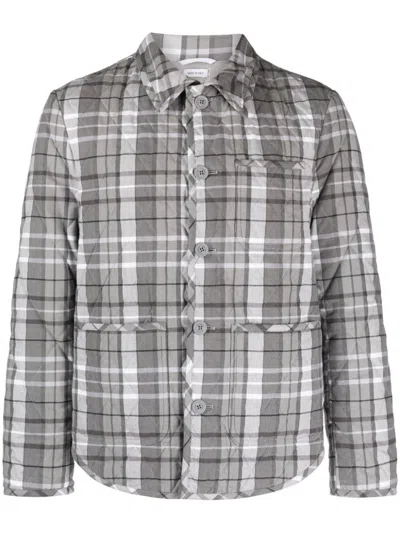 Thom Browne Checked Quilted Shirt Jacket In Grey