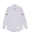 Thom Browne Gingham Check Long-sleeved Poplin Shirt In Blue