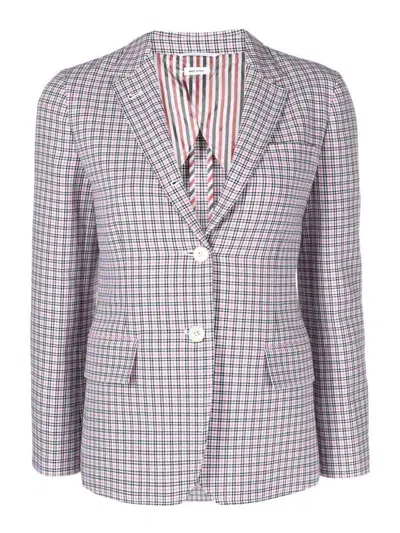 Thom Browne Check Crepe Single-breasted Blazer In White