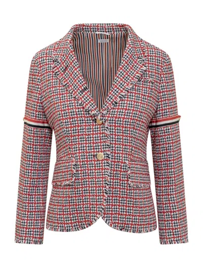 Thom Browne Checked Single-breasted Tweed Jacket In Multicolour