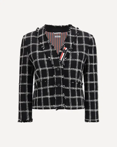 Thom Browne Checked Tweed Cardigan Jacket In Black