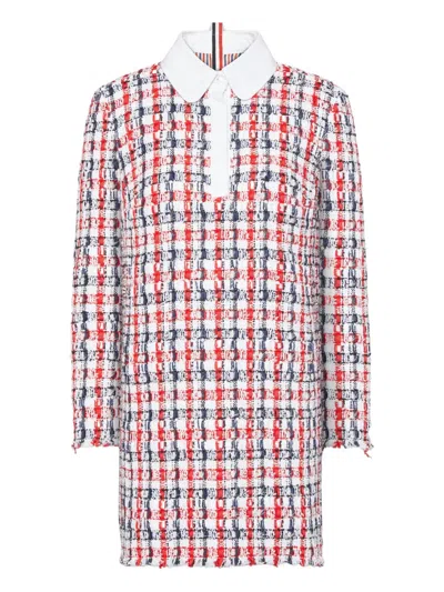 Thom Browne Checked Tweed Dress In Red