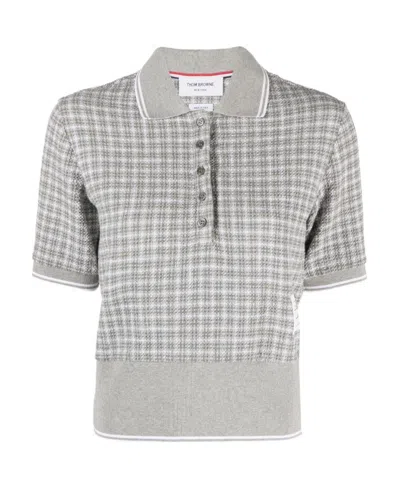 Thom Browne Checked Tweed Polo Shirt In Grey