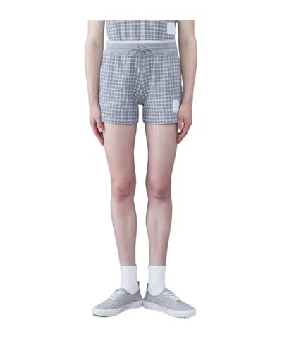 Thom Browne Checked Tweed Track Shorts In Blue