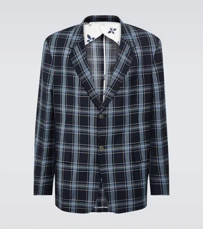 Thom Browne Checked Wool And Linen Blazer In Blue