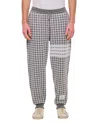 Thom Browne Checkered Cotton Sweatpants With 4-bar Stripe And Drawstring Waistband In Gray