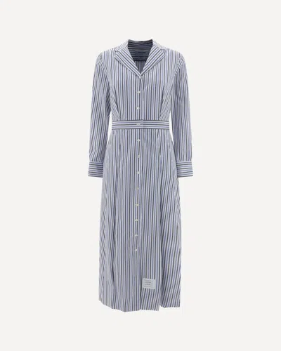Thom Browne Striped Shirtdress With Front Buttoning In Blue