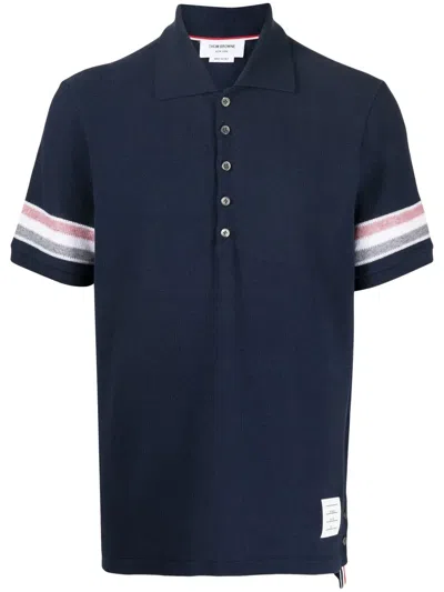Thom Browne Man Polo Shirt Midnight Blue Size 5 Cotton