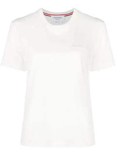 Thom Browne T-shirt Mit Brusttasche In White