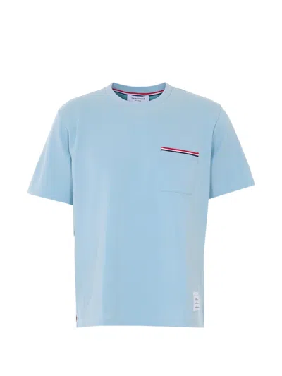 Thom Browne Cotton Jersey Pocket Long Sleeve Polo In Blue