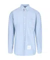 Thom Browne Slogan Patch Poplin Shirt In Blue