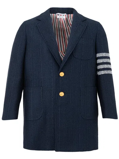 Thom Browne Chesterfield Overcoat Blue In Tweed In Brown