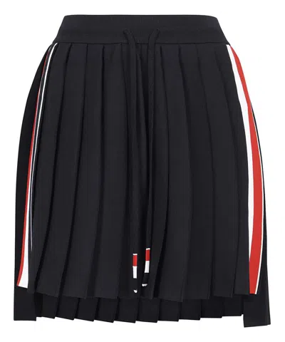 Thom Browne Pleated Striped Stretch-knit Mini Skirt In Navy