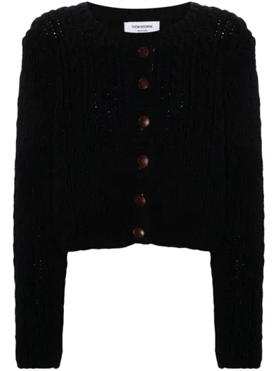 Thom Browne Chunky-knit Wool Cardigan In Metallic