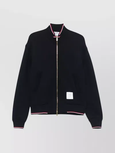 Thom Browne Chunky Loopback Jacket With Rwb Tipping Stripe In Black