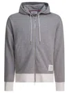 Thom Browne Name Tag Patch Zip-up Hooded Sweatshirt In Gray