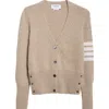 Thom Browne Classic 4-bar Jersey Stitch Wool Cardigan In Neutral