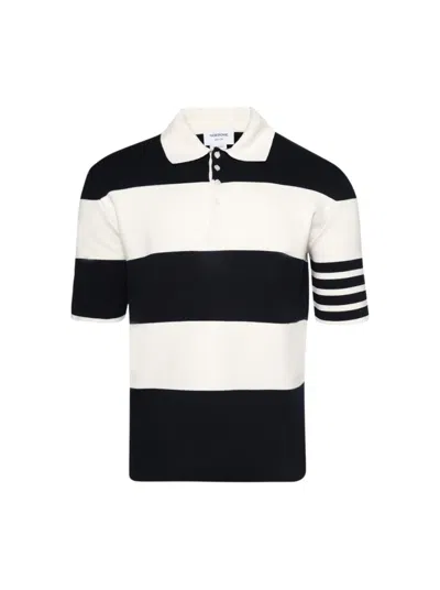 THOM BROWNE THOM BROWNE CLASSIC 4-BAR SHORT SLEEVE RUGBY POLO SHIRT NAVY