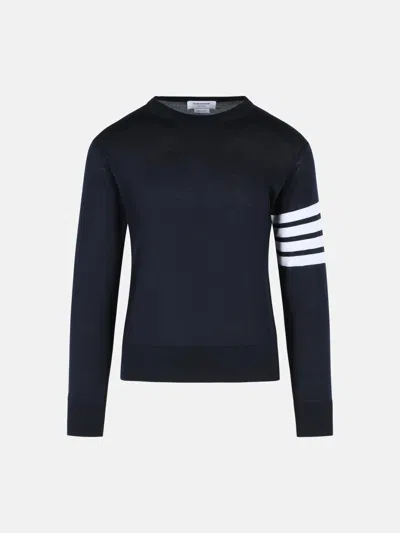 Thom Browne 'classic 4 Bar' Sweater In Navy Merino Wool In White