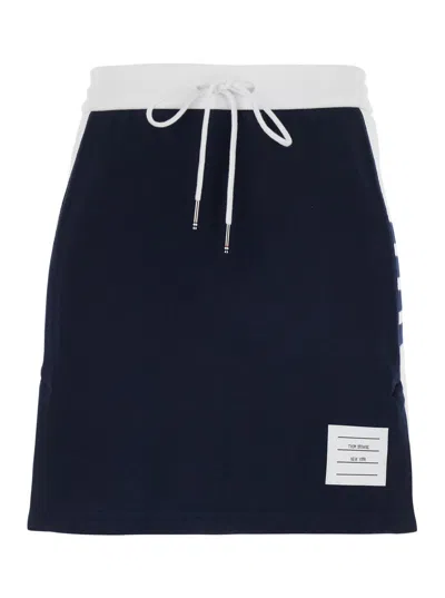 Thom Browne Classic 4bar Blue Skirt With Drawstring Elastic Waist And 4bar Logo On The Side In Cotton Woman