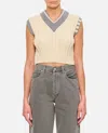 Thom Browne Classic Baby Cable Stitch Cropped V Neck Pullover In White