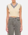 Thom Browne Classic Baby Cable Stitch Cropped V Neck Pullover In White