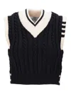 Thom Browne Cropped V Neck Pullover Vest In Azul Oscuro