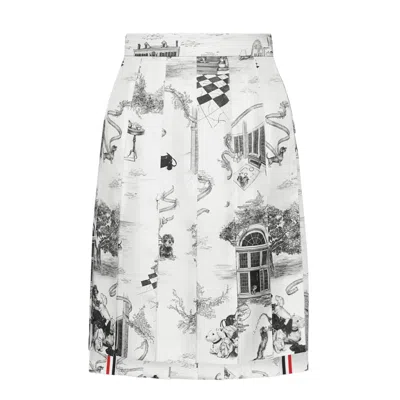 Thom Browne Hector Toile Pleated Silk Twill Mini Skirt In White
