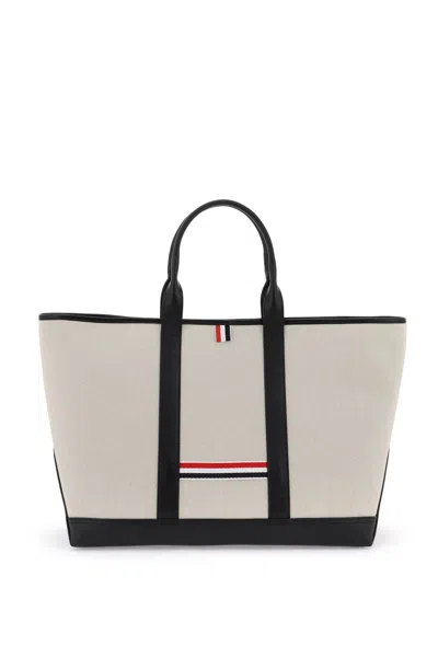 Thom Browne Classic Black Canvas And Leather Tote For Men