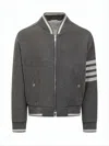 Thom Browne Grey Bomber Jacket With Signature 4bar Stripe In Wool Man In Black