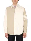 Thom Browne 4-bar Patchwork Denim Shirt In Brown