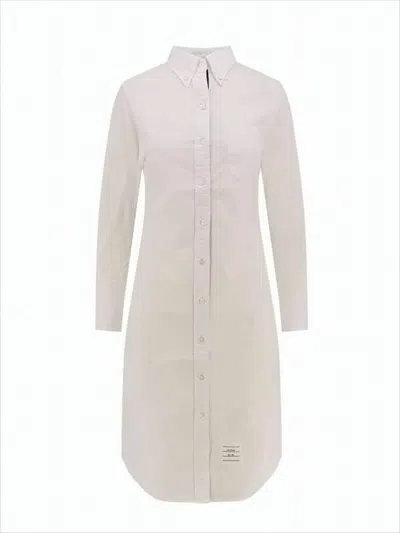 Thom Browne Classic Cotton Midi Dress With Button-down Front In Neutral