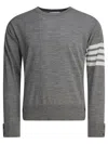 Thom Browne Tailored Grey Crew Neck Sweater With Horizontal Stripes In Gray