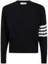 Thom Browne Classic Crewneck Short Pullover With White 4 Bar Stripe In Cashmere In Black