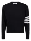 Thom Browne Classic Crewneck Short Pullover With White 4 Bar Stripe In Cashmere In Black