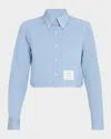 Thom Browne Cropped Denim Shirt With Contrast Stitching In Blue