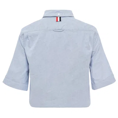 Thom Browne Classic Cropped Point Collar Shirt In Blue