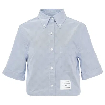 Thom Browne Classic Cropped Point Collar Shirt In Blue