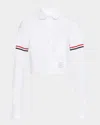 Thom Browne White Armband Cropped Round Collar Shirt In White