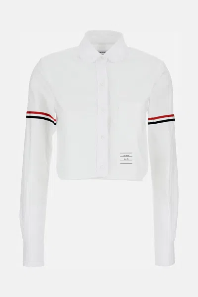 Thom Browne Classic Cropped Round Collar Shirt In White