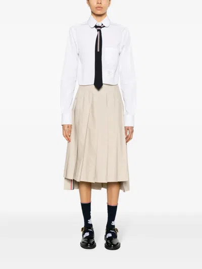 Thom Browne Classic Cropped Round Collar Shirt In White
