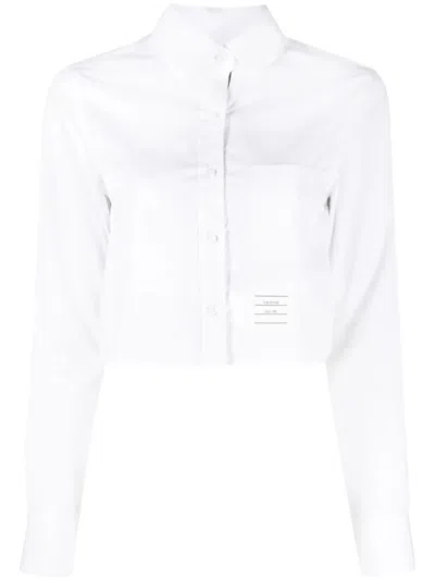 Thom Browne Classic Cropped Round Collar Shirt In White