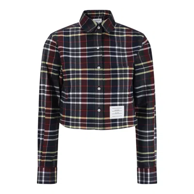 Thom Browne Classic Cropped Round Collar Shirt Women In Purple