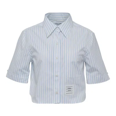 Thom Browne Classic Cropped Short Sleeve Top In Blue