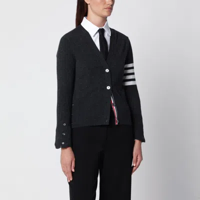 Thom Browne Classic Dark Grey Cashmere Cardigan In Black