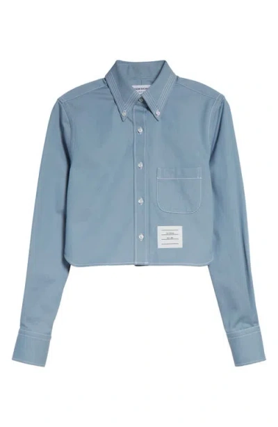 Thom Browne Classic Denim Cropped Button-down Shirt In Blue