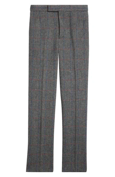Thom Browne Classic Fit Hunting Herringbone Tweed Backstrap Trousers In Gray